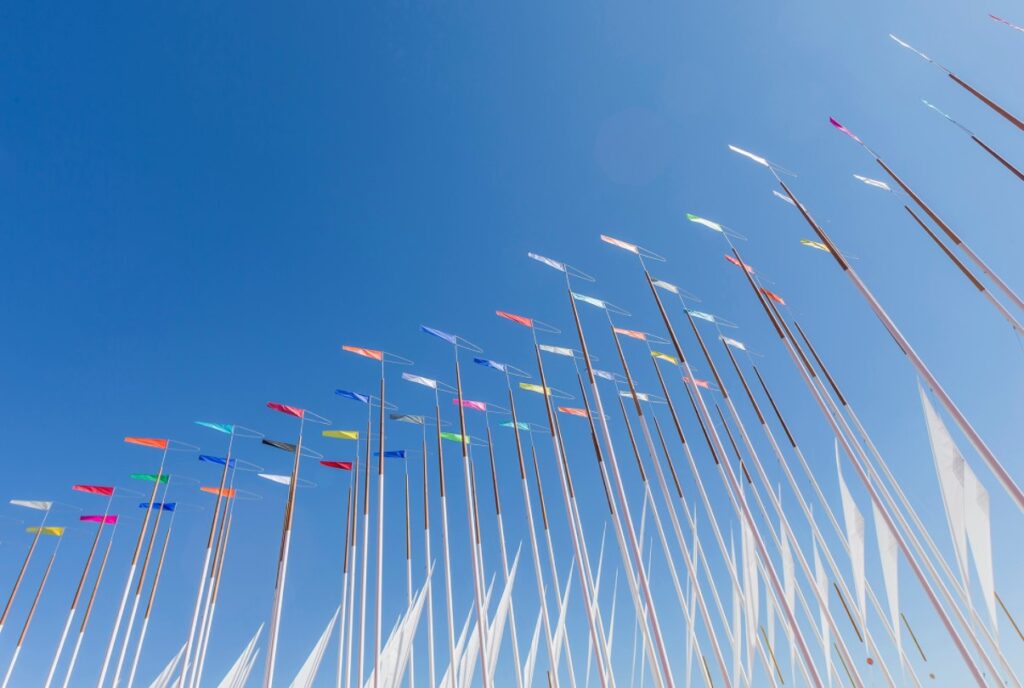 Flags at Genova Waterfront Marina