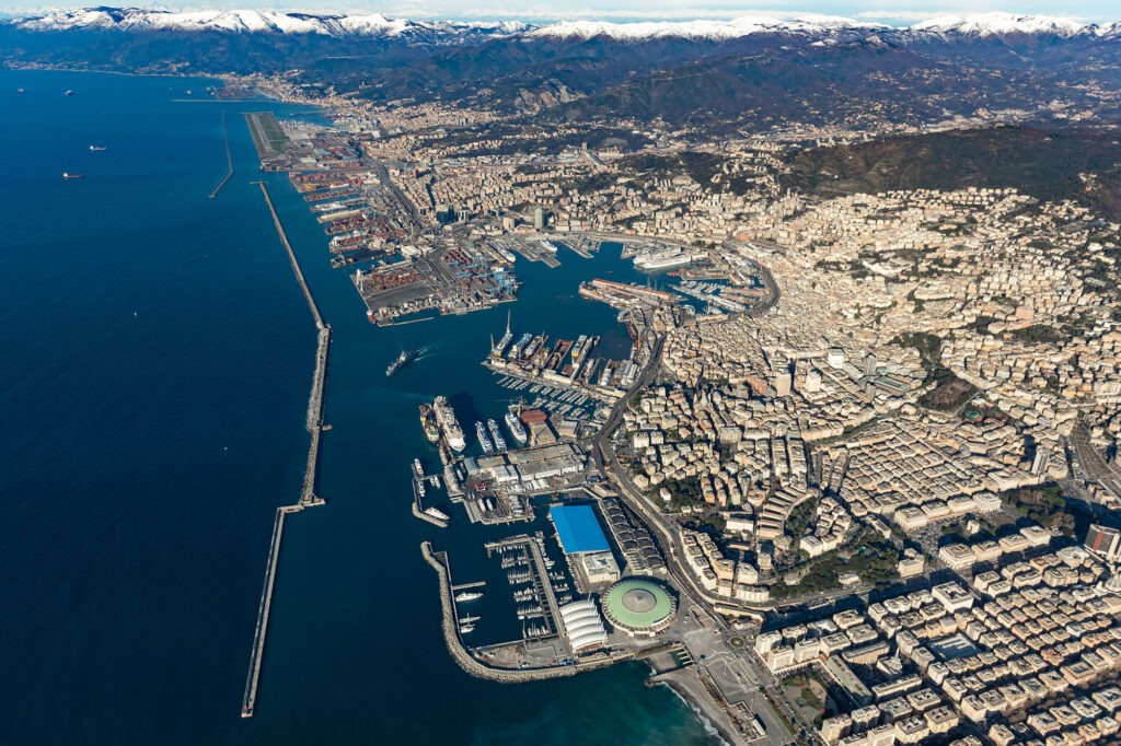 Genoa port aerial view